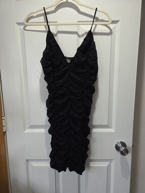 wild fable Black Ruched V-Neck Mini Dress